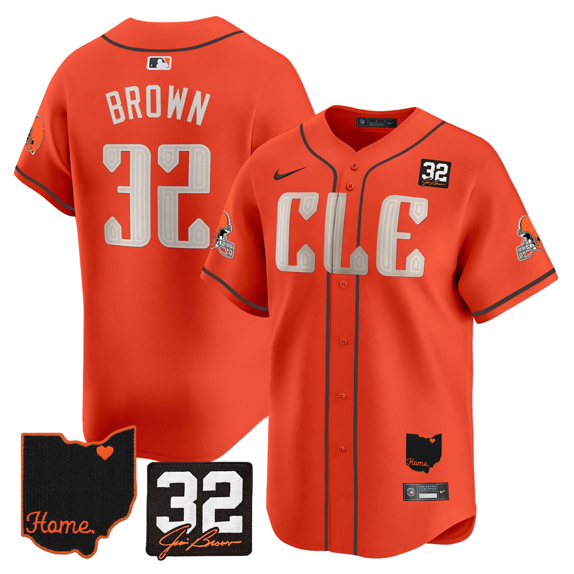 Men Cleveland Browns #32 Brown Orange Home Patch Vapor Premier Limited 2024 Nike NFL Jersey